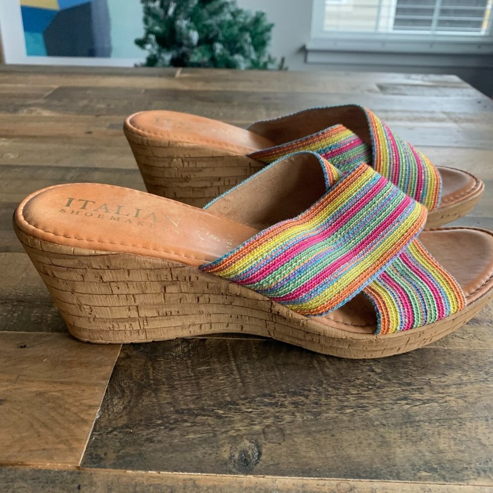 Italian Shoemakers Cork Wedge Multicolor Sandal, 11